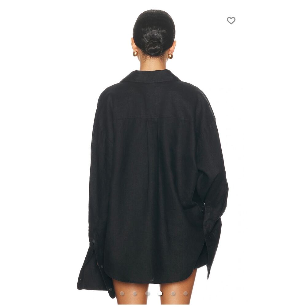 Helsa Revolve Black Washed Linen Long Sleeve Oversized Button Up Shirt Size M - Picture 3 of 10